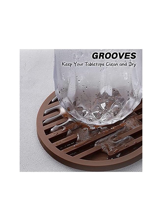 The Bros Silicone Coasters, Coasters for Drinks 8 Set Non-Slip Cup Coasters, Heat Resistant Cup Mate, Soft Coaster for Tabletope Protection, Furniture from Damage (Brown) - Image 2