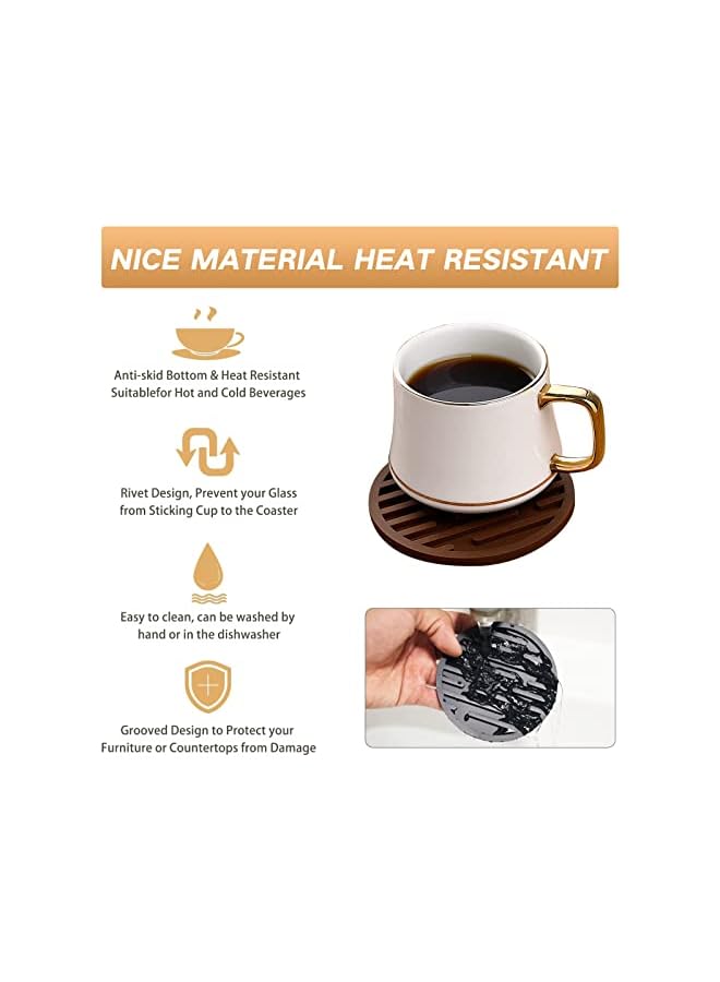 The Bros Silicone Coasters, Coasters for Drinks 8 Set Non-Slip Cup Coasters, Heat Resistant Cup Mate, Soft Coaster for Tabletope Protection, Furniture from Damage (Brown) - Image 5