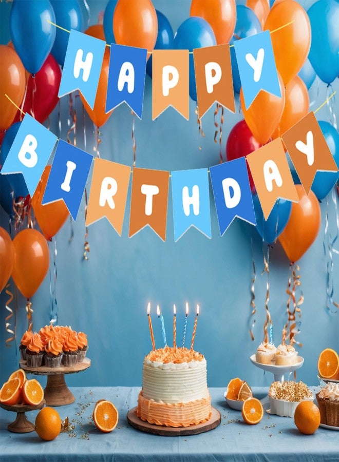 لافتة عيد ميلاد باللونين الأزرق والبرتقالي، لافتة عيد ميلاد سعيد، زينة حفلات زرقاء لأعياد ميلاد الأولاد الأولى - Image 3