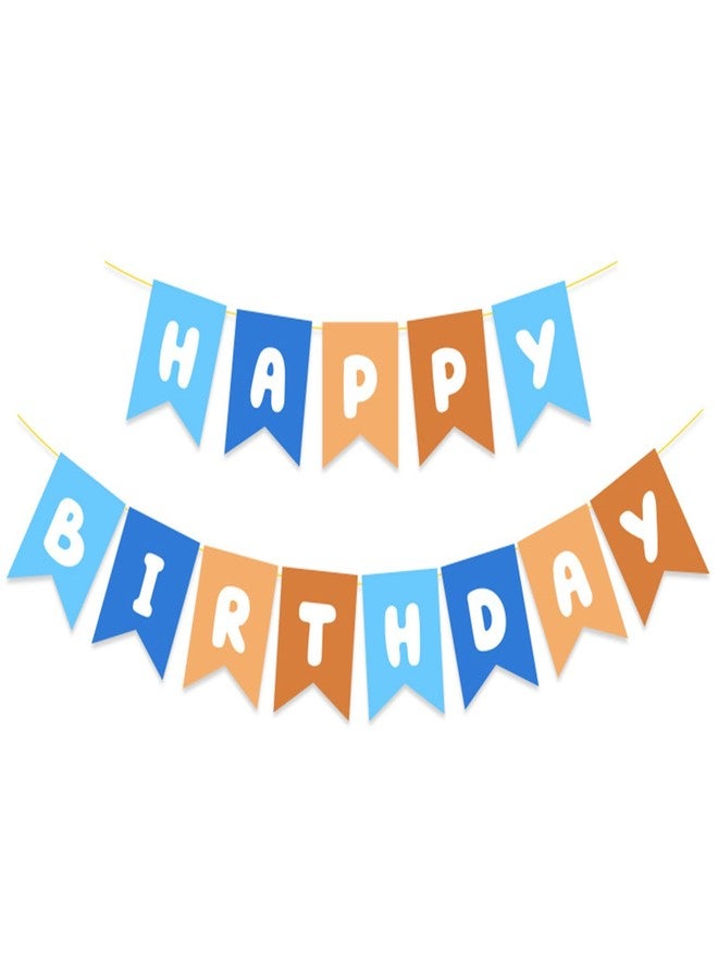 لافتة عيد ميلاد باللونين الأزرق والبرتقالي، لافتة عيد ميلاد سعيد، زينة حفلات زرقاء لأعياد ميلاد الأولاد الأولى - Image 1