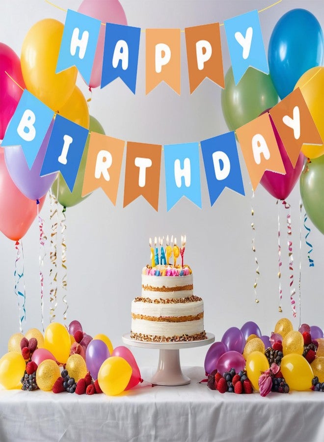 لافتة عيد ميلاد باللونين الأزرق والبرتقالي، لافتة عيد ميلاد سعيد، زينة حفلات زرقاء لأعياد ميلاد الأولاد الأولى - Image 2