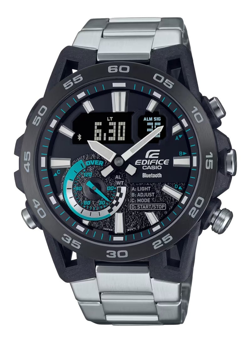 كاسيو ساعة كاسيو ايديفيس للرجال - ECB-40DB-1ADF مينا سوداء، سوار فضي - Image 1