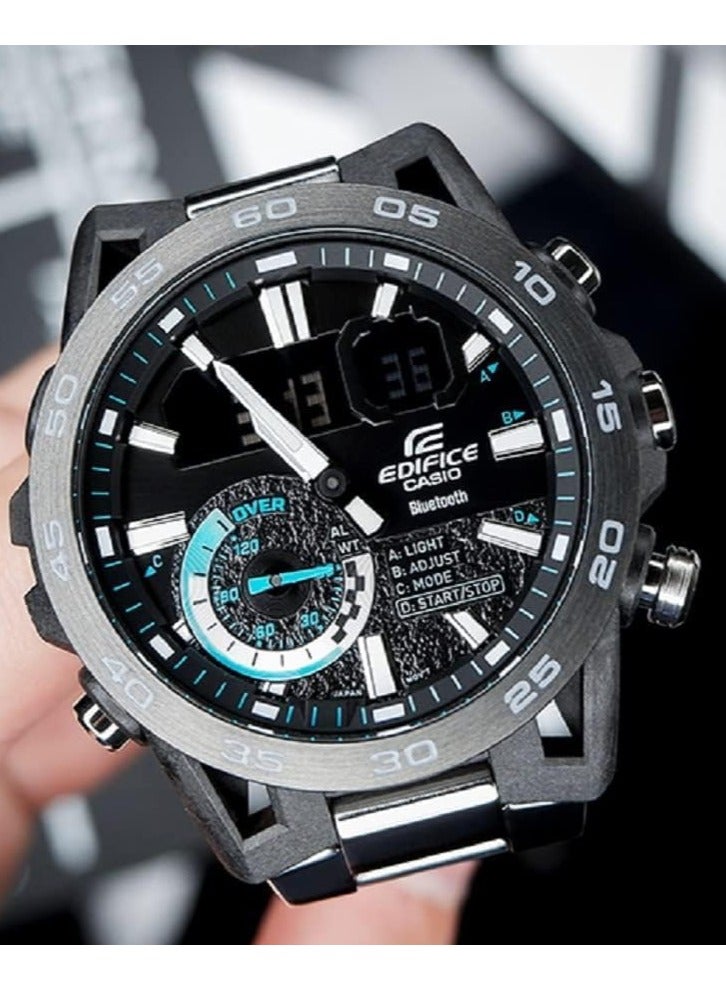 كاسيو ساعة كاسيو ايديفيس للرجال - ECB-40DB-1ADF مينا سوداء، سوار فضي - Image 2