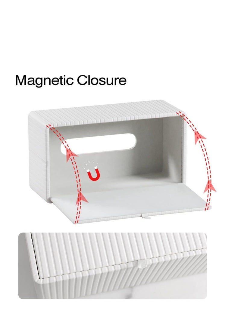 Captaintech Rectangular Leather Tissue Box Cover, Stylish Tissue Box Holder with Magnetic Bottom, Decorative PU Tissue Box for Vanity Dresser Night Stand Table Countertop Home Office Car (White Stria) - Image 2