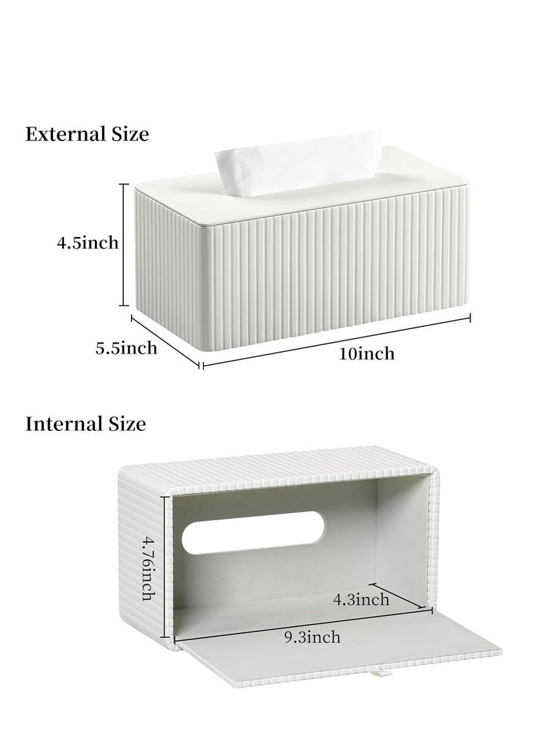 Captaintech Rectangular Leather Tissue Box Cover, Stylish Tissue Box Holder with Magnetic Bottom, Decorative PU Tissue Box for Vanity Dresser Night Stand Table Countertop Home Office Car (White Stria) - Image 3