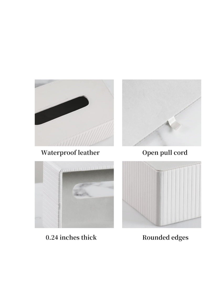 Captaintech Rectangular Leather Tissue Box Cover, Stylish Tissue Box Holder with Magnetic Bottom, Decorative PU Tissue Box for Vanity Dresser Night Stand Table Countertop Home Office Car (White Stria) - Image 4