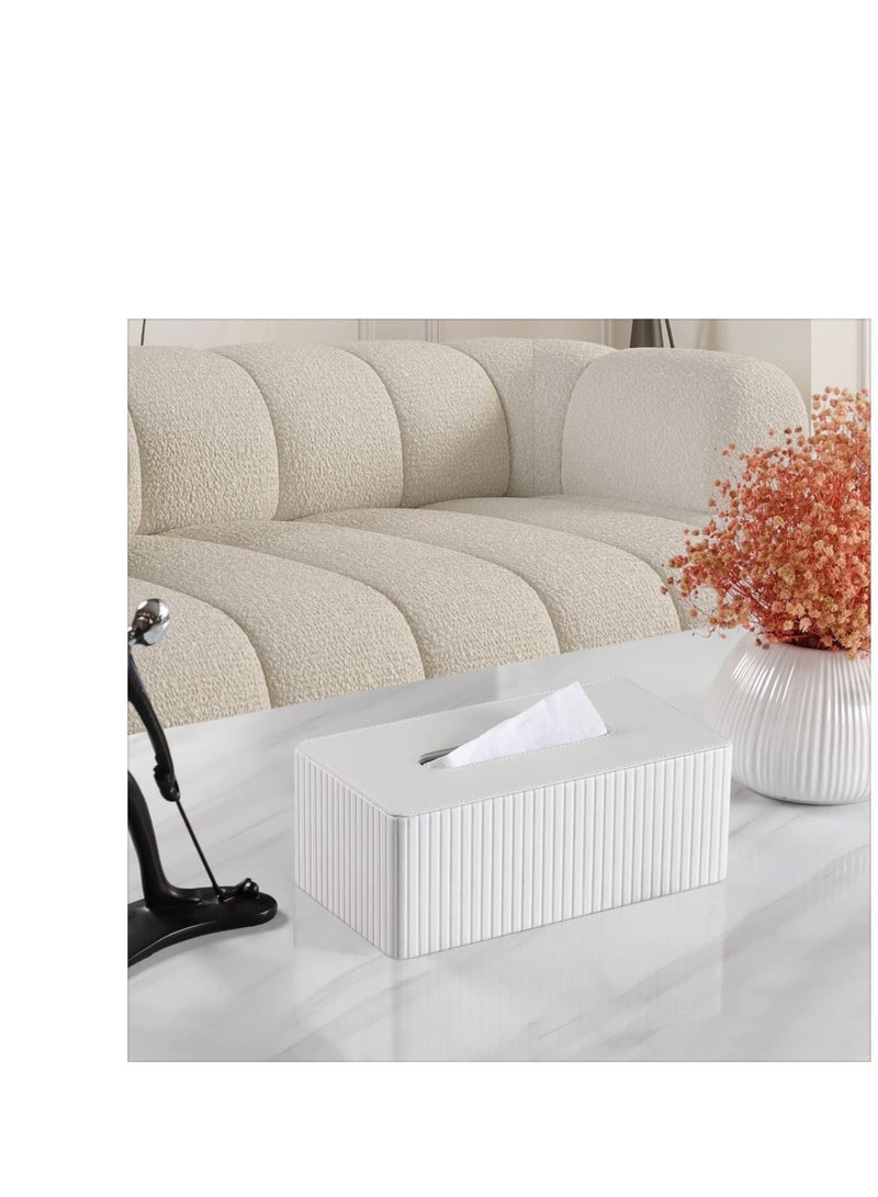 Captaintech Rectangular Leather Tissue Box Cover, Stylish Tissue Box Holder with Magnetic Bottom, Decorative PU Tissue Box for Vanity Dresser Night Stand Table Countertop Home Office Car (White Stria) - Image 5