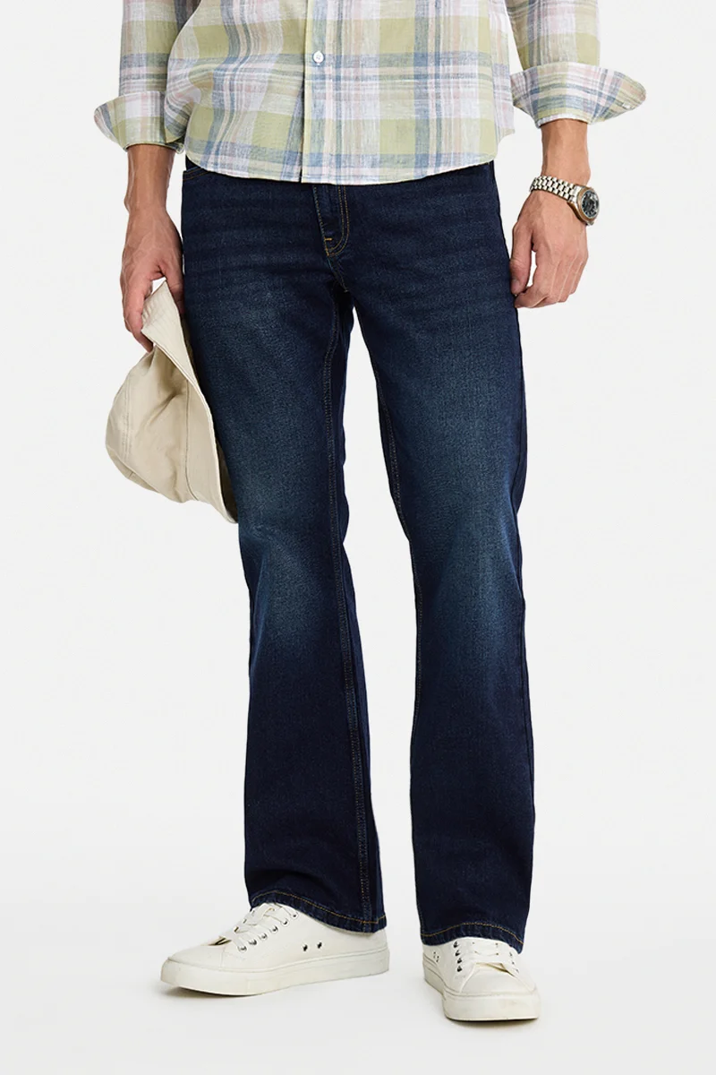 SNITCH Indigo Solid Flared Fit Casual Jeans