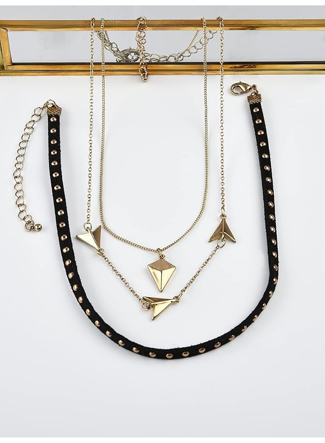 إيروريكس مجموعة من 3 قلادات عصرية باللونين الذهبي والأسود Zpfk10590 - Image 3