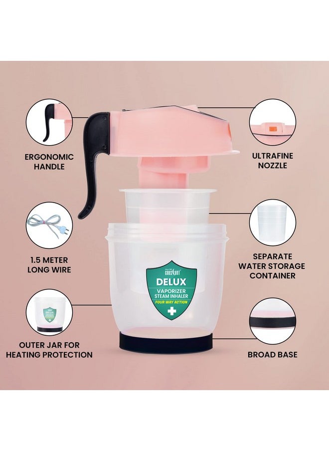 Crescent - Professional Steamer For Cold & Cough|Facial Steamer For Face|Steam Inhaler|Steamer Vaporizer For Sinus & Nasal Congestion|Respiratory Care For Home & Medical Use For Adults|Pink|Pack Of 1 - Image 1