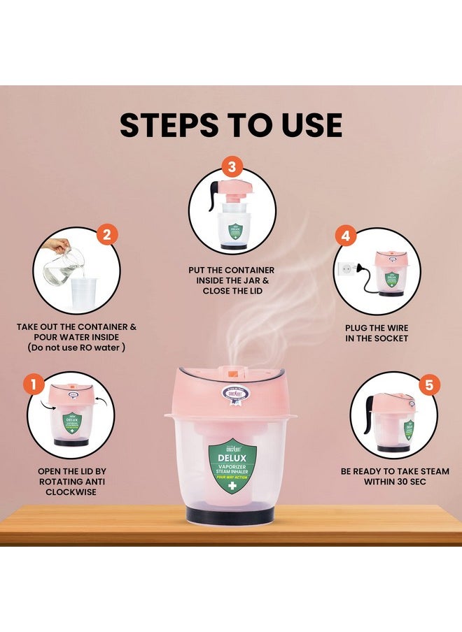 Crescent - Professional Steamer For Cold & Cough|Facial Steamer For Face|Steam Inhaler|Steamer Vaporizer For Sinus & Nasal Congestion|Respiratory Care For Home & Medical Use For Adults|Pink|Pack Of 1 - Image 1