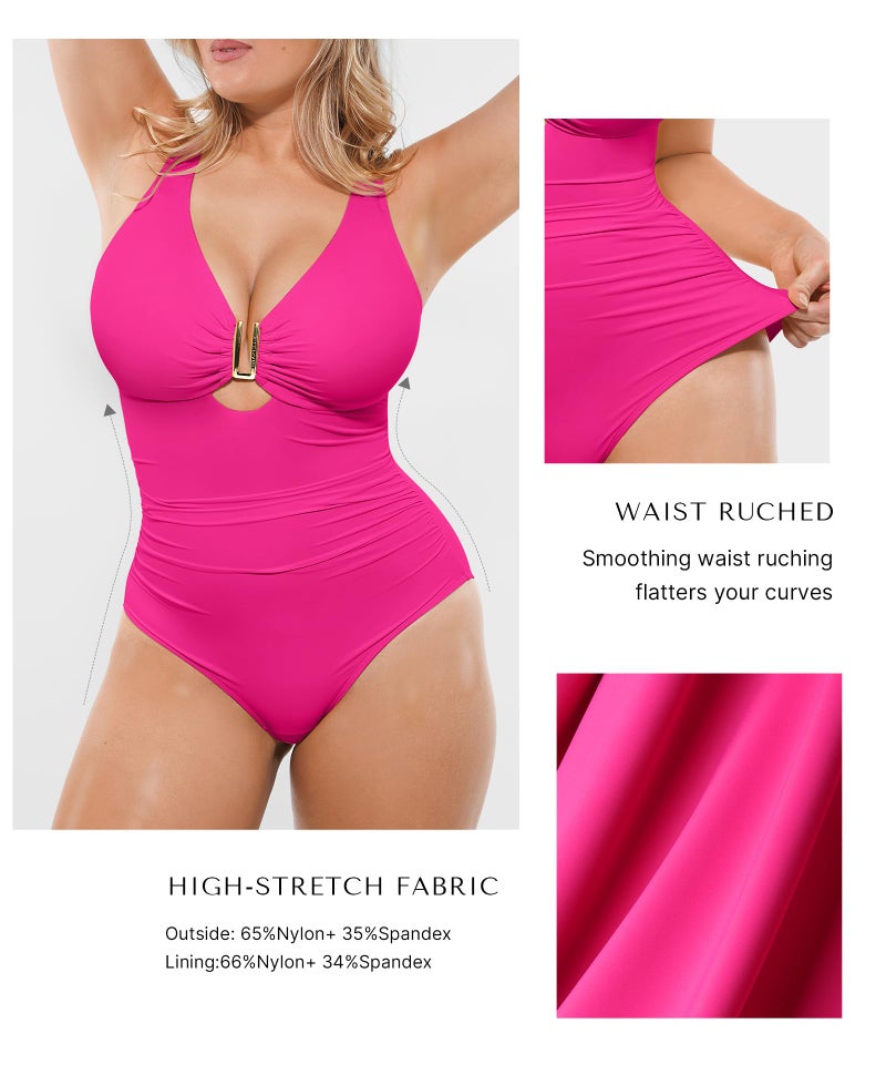 SHAPELLX Tummy Control Swimsuits Women One Piece Swimsuit Women Bathing Suit Slimming Swimwear with Built-in Bra Pink M - Image 5