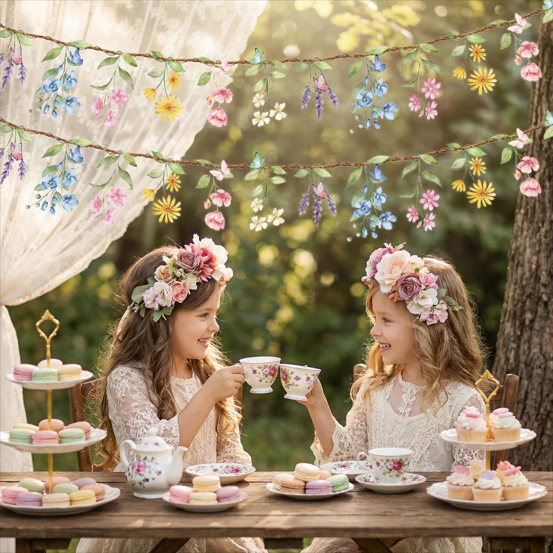 NatNarr 2 Pcs Wildflower Garland, Wildflower Party Decorations Reusable Garden Flower Banner for Baby Shower Birthday Spring Supplies Fresh Off the Market Bridal Shower Girl Party - Image 5