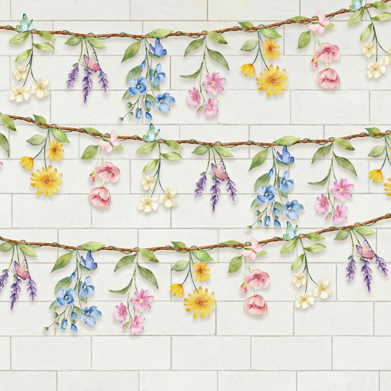 NatNarr 2 Pcs Wildflower Garland, Wildflower Party Decorations Reusable Garden Flower Banner for Baby Shower Birthday Spring Supplies Fresh Off the Market Bridal Shower Girl Party - Image 1