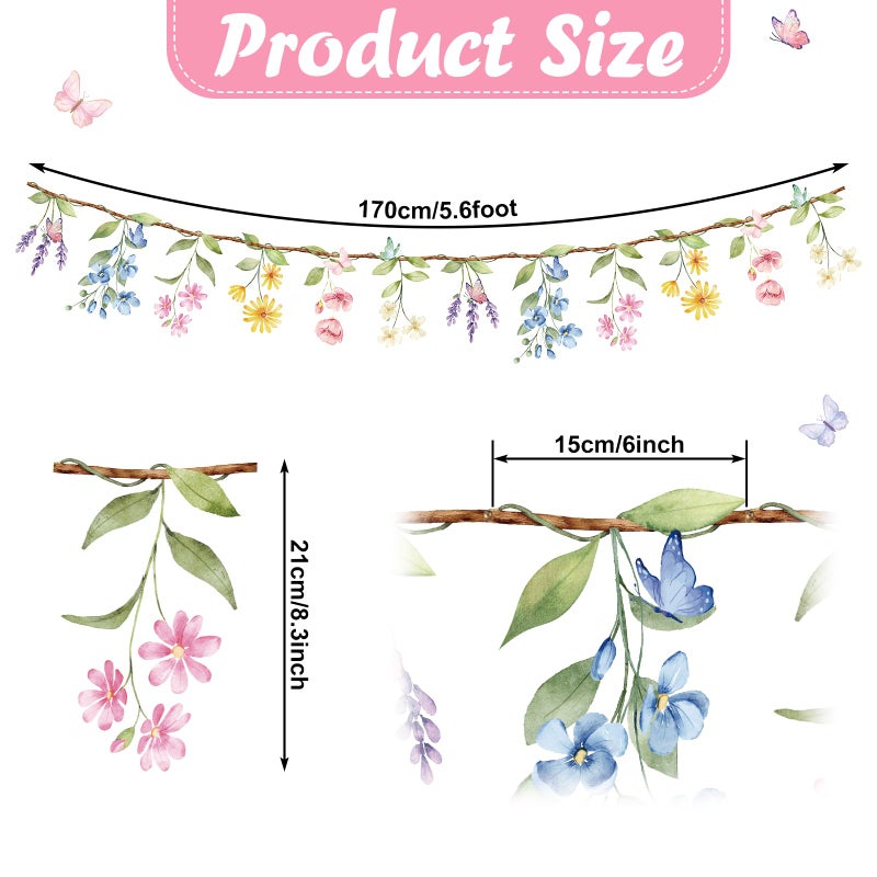 NatNarr 2 Pcs Wildflower Garland, Wildflower Party Decorations Reusable Garden Flower Banner for Baby Shower Birthday Spring Supplies Fresh Off the Market Bridal Shower Girl Party - Image 2