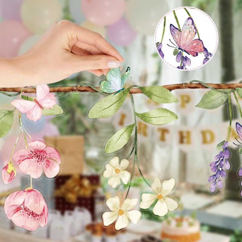NatNarr 2 Pcs Wildflower Garland, Wildflower Party Decorations Reusable Garden Flower Banner for Baby Shower Birthday Spring Supplies Fresh Off the Market Bridal Shower Girl Party - Image 4