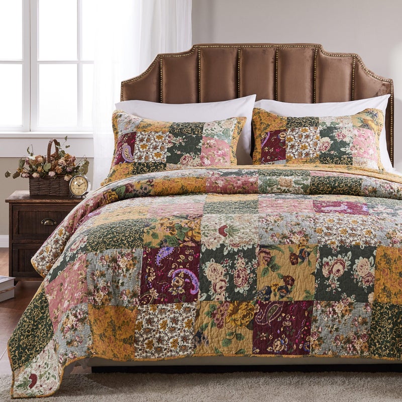 Greenland Home Fashions Greenland Home Antique Chic Authentic Patchwork Cotton Quilt Set Multicolor 3Piece KingCal King 