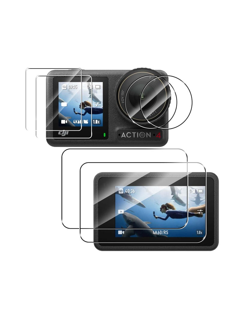 Screen Protector Set for DJI Osmo Action 4 : 6-Pack Tempered Glass Film, Including 2 Screen Protectors, 2 Camera Lens Protectors, High Definition, Case Friendly  - Image 1