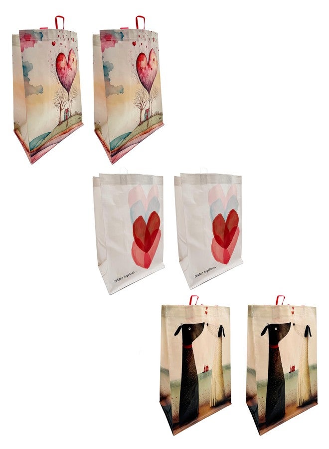 Earthwise Reusable Bag Shopping - Totes 13" W x 14.5" H x 8.25" D Hearts (2 of each Print- 6 bags) - Image 1