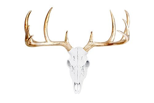 Wallcharmers Large White + Gold Antler Faux Deer Skull Decor - 21 inch Faux Taxidermy Animal Head Wall Decor - Handmade Farmhouse Decor - Image 1