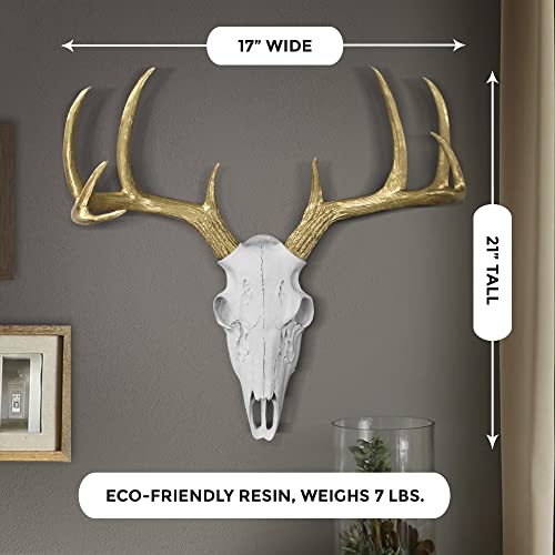 Wallcharmers Large White + Gold Antler Faux Deer Skull Decor - 21 inch Faux Taxidermy Animal Head Wall Decor - Handmade Farmhouse Decor - Image 5
