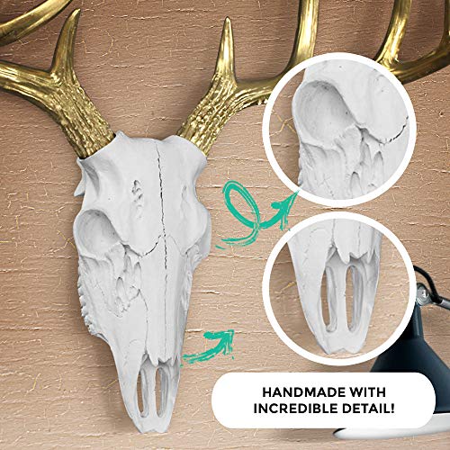 Wallcharmers Large White + Gold Antler Faux Deer Skull Decor - 21 inch Faux Taxidermy Animal Head Wall Decor - Handmade Farmhouse Decor - Image 3