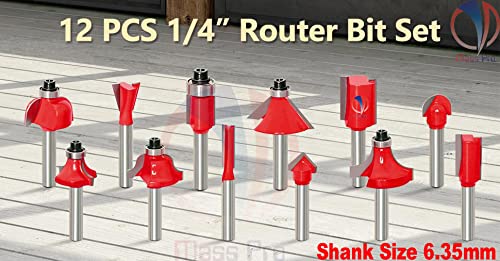 Mass Pro Mass Pro 12Pcs Multi Shapes RouterTrimmer Bit Set Combo14inch 635mm Shank Specially Designed for Woodworking  - Image 2
