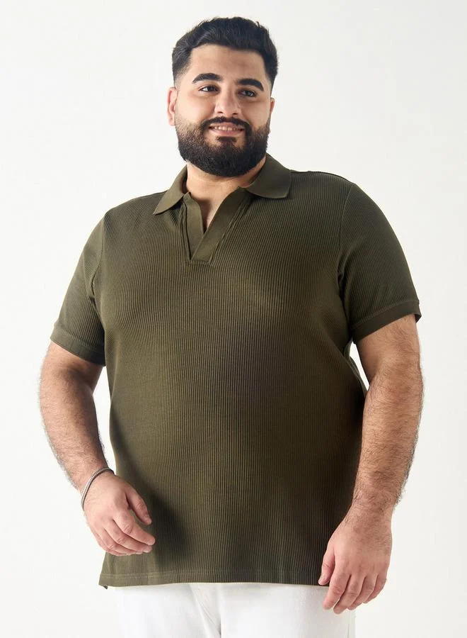 سبلاش فيڤ تيشيرت بولو مقاس كبير بأكمام قصيرة ونسيج مضلع