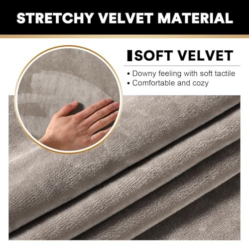 PrinceDeco Velvet Couch Covers for Sofa Soft 4 Pieces Couch Covers for 3 Cushion Couch Sofa Pet Friendly Furniture Protector with Non Slip Elastic Bottom Width Up to 90 Inch(Large, Taupe) - Image 4