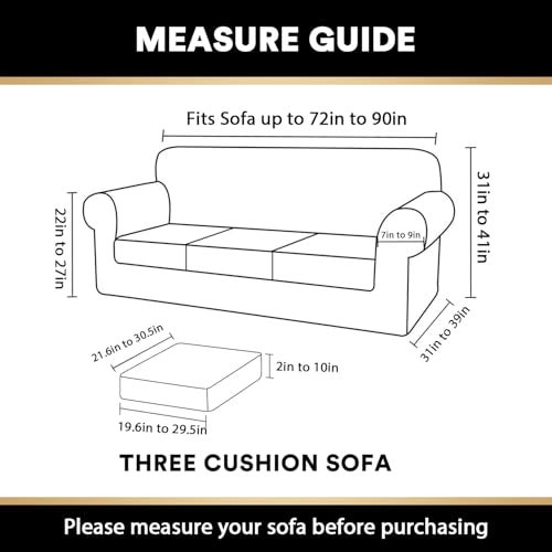 PrinceDeco Velvet Couch Covers for Sofa Soft 4 Pieces Couch Covers for 3 Cushion Couch Sofa Pet Friendly Furniture Protector with Non Slip Elastic Bottom Width Up to 90 Inch(Large, Taupe) - Image 3