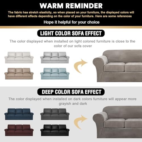 PrinceDeco Velvet Couch Covers for Sofa Soft 4 Pieces Couch Covers for 3 Cushion Couch Sofa Pet Friendly Furniture Protector with Non Slip Elastic Bottom Width Up to 90 Inch(Large, Taupe) - Image 2