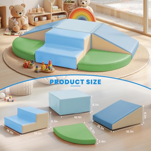 Hoohtoot PU Leather Foam Blocks for Toddlers 6Piece Indoor Climbing Play Set Soft Climbing and Sliding Blocks Baby Learning Gym Toddler Activity Structure for Preschool - Image 5