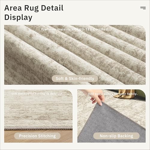 Soalmost 5x7 Area Rugs Beige Low Pile Indoor Washable Trendy Faded Style Rugs for Bedroom Living Room Dining Room Foldable Non-Slip Thin Print Home Office Mat - Image 5