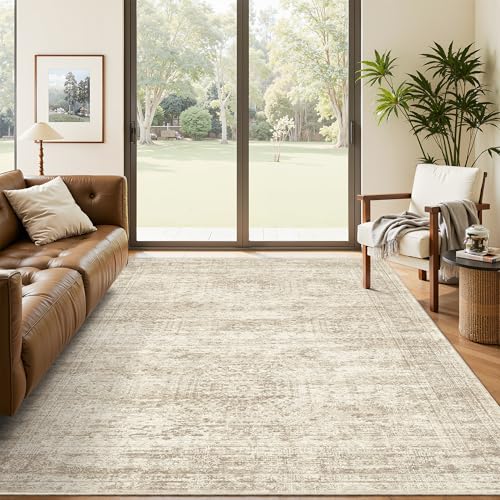 Soalmost 5x7 Area Rugs Beige Low Pile Indoor Washable Trendy Faded Style Rugs for Bedroom Living Room Dining Room Foldable Non-Slip Thin Print Home Office Mat - Image 1