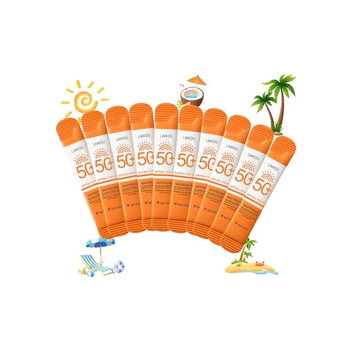 10 Pack Travel Size Sunscreen SPF50+ PA+++ - Mini Sunscreen Bulk for Face & Body, Lightweight & Non-Greasy, Water-Resistant Sunscreen Packets for Outdoor Sports & Party Favors, 0.28 OZ/Pack