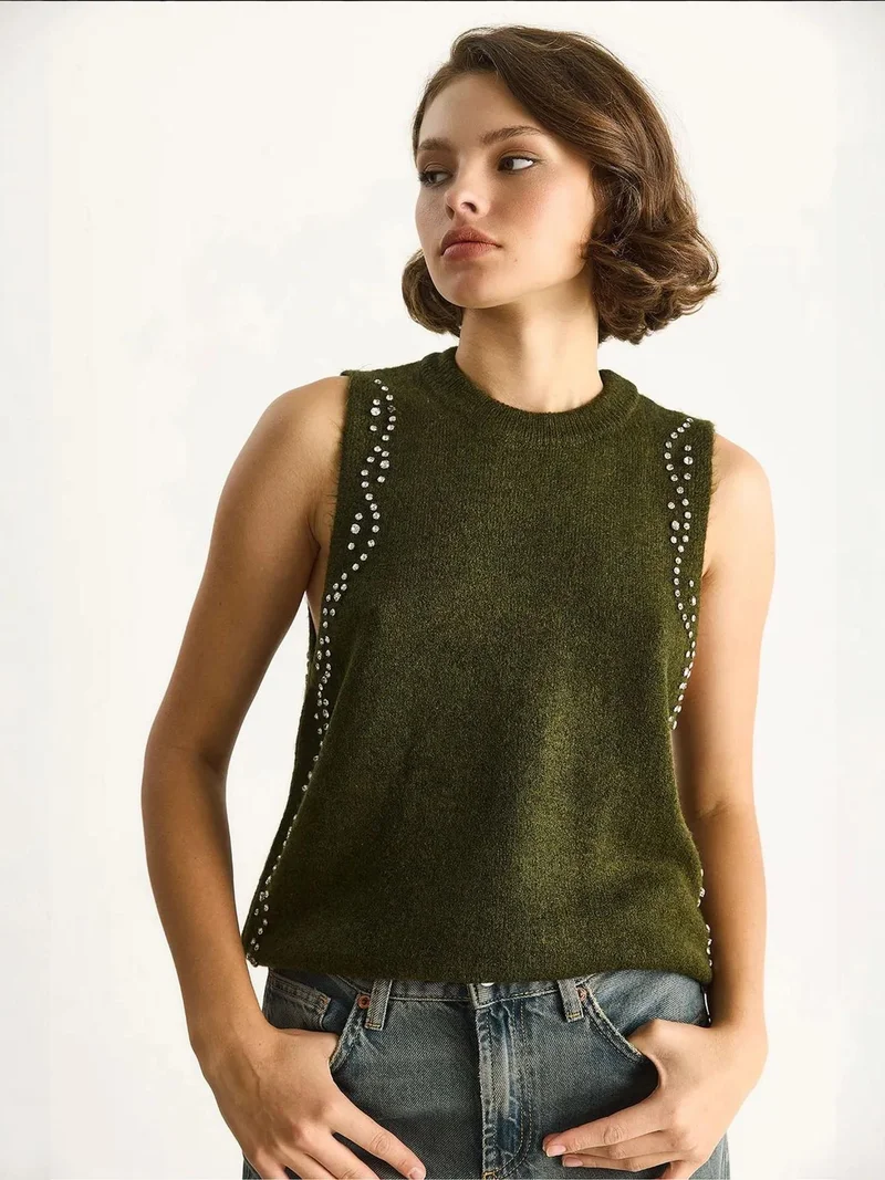 Bianco Lucci LUCCI Textured Knit Crew Neck Blouse