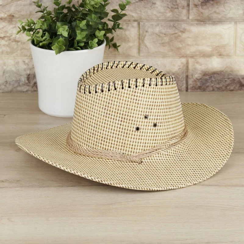 Beyler Burada Gentlemen Here Summer Cream Straw Men's Cowboy Fedora Hat