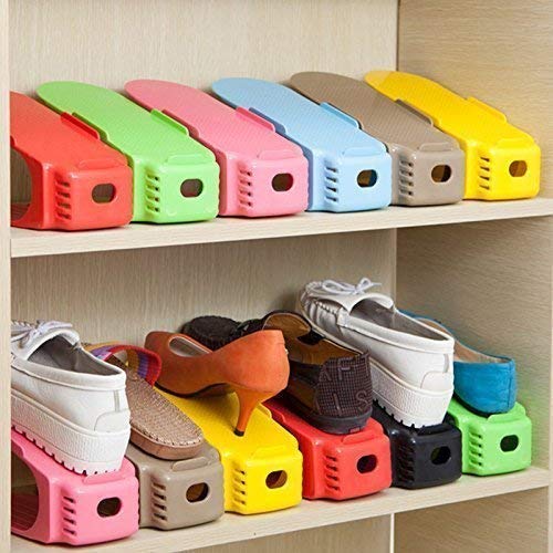 RIGJAK Shoe Slots Organizer Space Saver Double Deck Shoe Rack Adjustable Shoe Slots for Closet Organization for Closet Plastic Heel Shoe Collector Rack Holder Multicolor Pack of 1 - Image 3