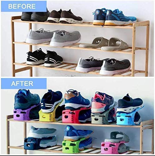 RIGJAK Shoe Slots Organizer Space Saver Double Deck Shoe Rack Adjustable Shoe Slots for Closet Organization for Closet Plastic Heel Shoe Collector Rack Holder Multicolor Pack of 1 - Image 4