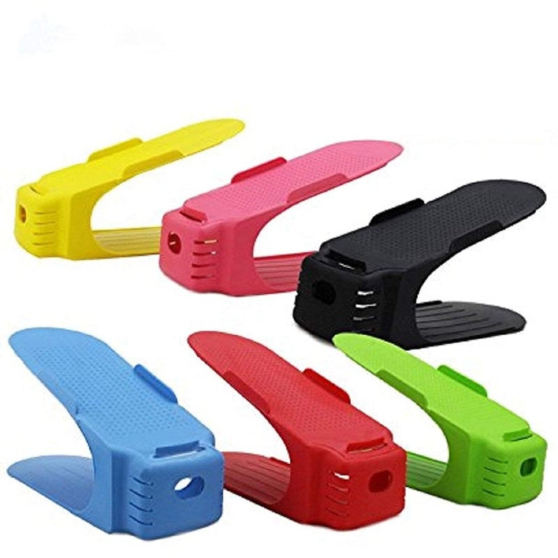 RIGJAK Shoe Slots Organizer Space Saver Double Deck Shoe Rack Adjustable Shoe Slots for Closet Organization for Closet Plastic Heel Shoe Collector Rack Holder Multicolor Pack of 1 - Image 1