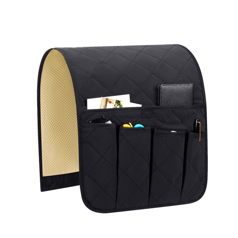 Teniux Armrest Organizer Non-Slip Remote Control Holder with 5 Pockets Couch Sofa Chair Armchair Caddy for Smart Phone, Book, Magazines, Ipad (Black) - Image 1