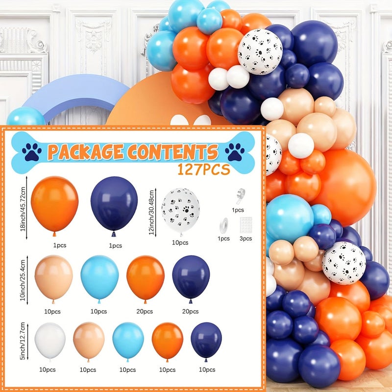 127pcs Dog Themed Balloon Arch Wreath Set Navy Blue Light Blue Beige Gold - Image 4