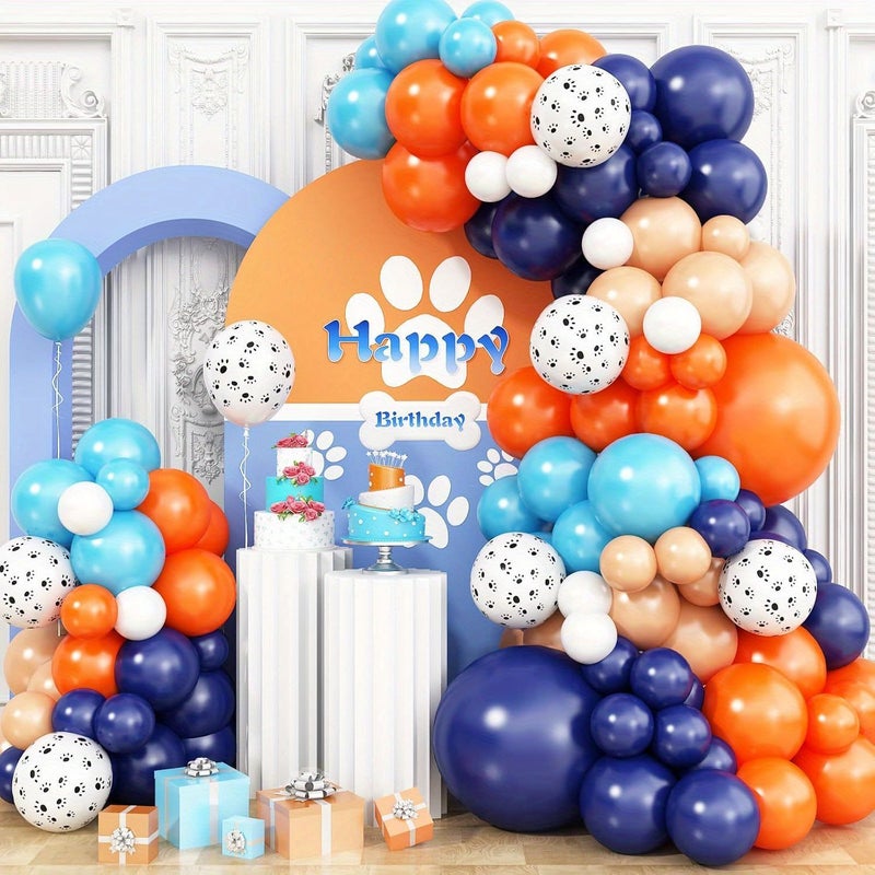 127pcs Dog Themed Balloon Arch Wreath Set Navy Blue Light Blue Beige Gold - Image 1
