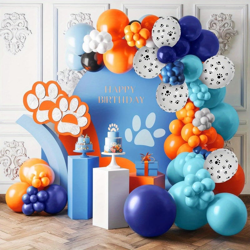 127pcs Dog Themed Balloon Arch Wreath Set Navy Blue Light Blue Beige Gold - Image 2