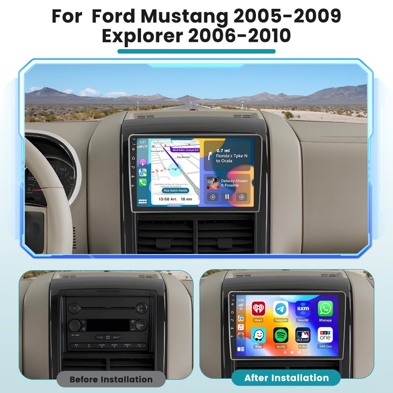 Roinvou [DSP & EQ] 2G+64G Car Radio for Ford Mustang 2005-2009/Explorer 2006-2010, 10.1 inch Touch Screen for Mustang Bluetooth Radio Upgrade with Wireless Carplay/GPS Navigation/FM/RDS/5G WiFi/Backup Camera - Image 2