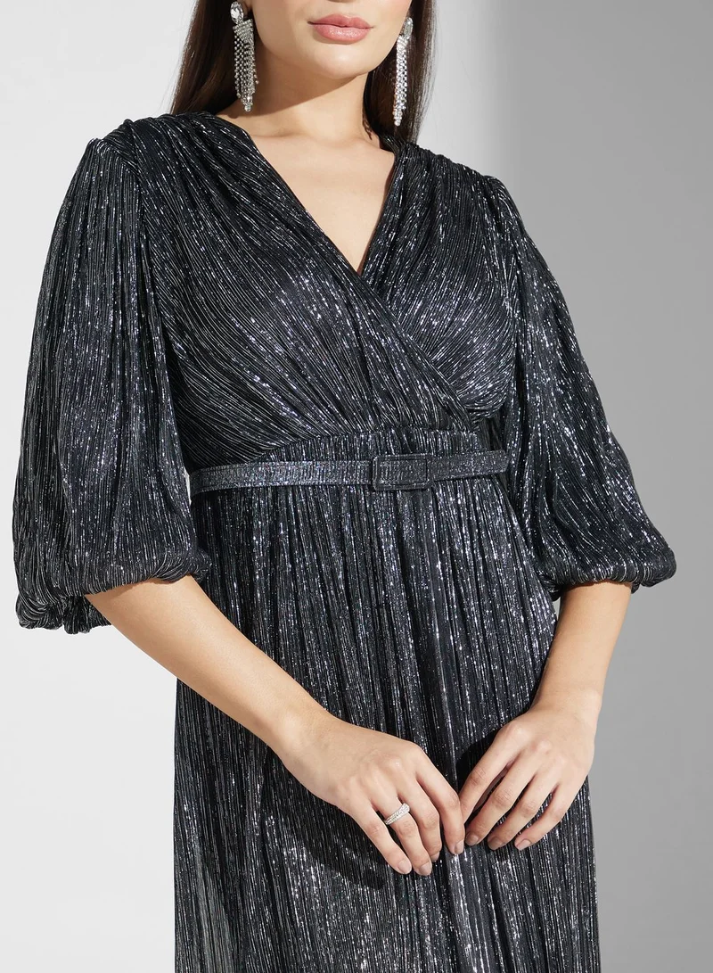 Ella Limited Edition Metallic Belted Maxi Dress