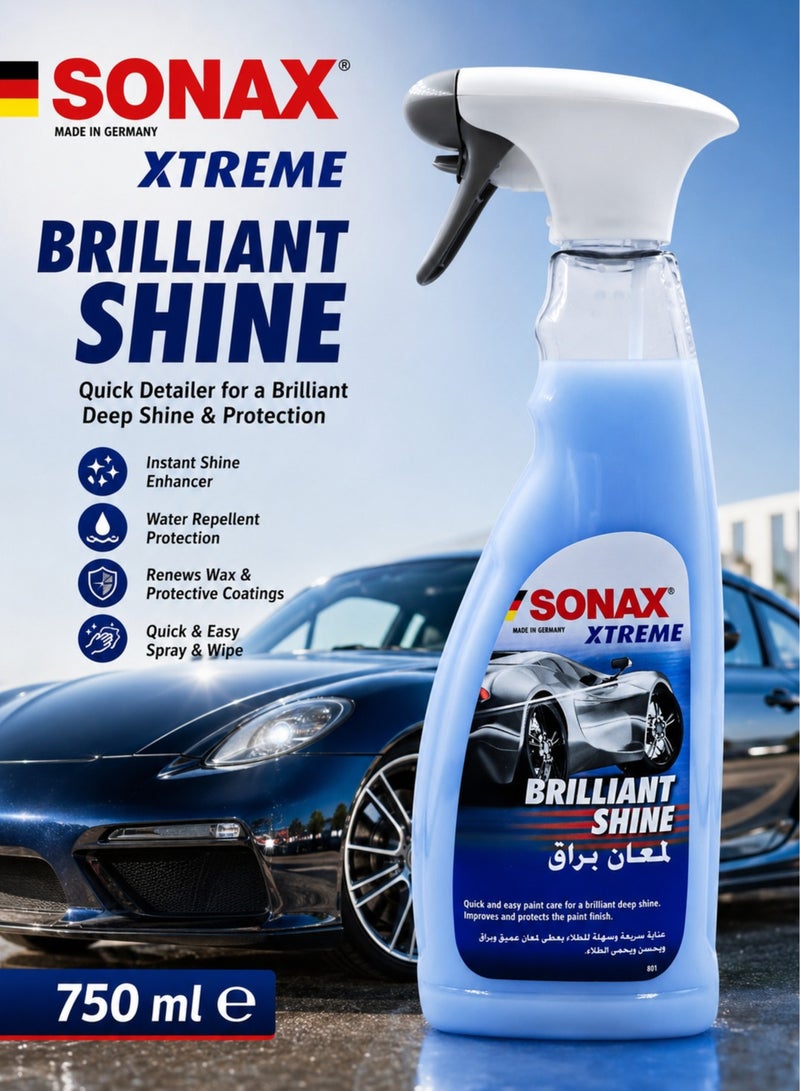 SONAX XTREME Brilliant Shine Spray 750ml Quick Detailer Car Paint Polish Wax Booster, Instant Gloss Enhancer, Water Repellent Protective Coating, Scratch-Free Surface Cleaner, Exterior Paint Care, Shine Restorer for Cars, UV Protection Finish X - Image 2