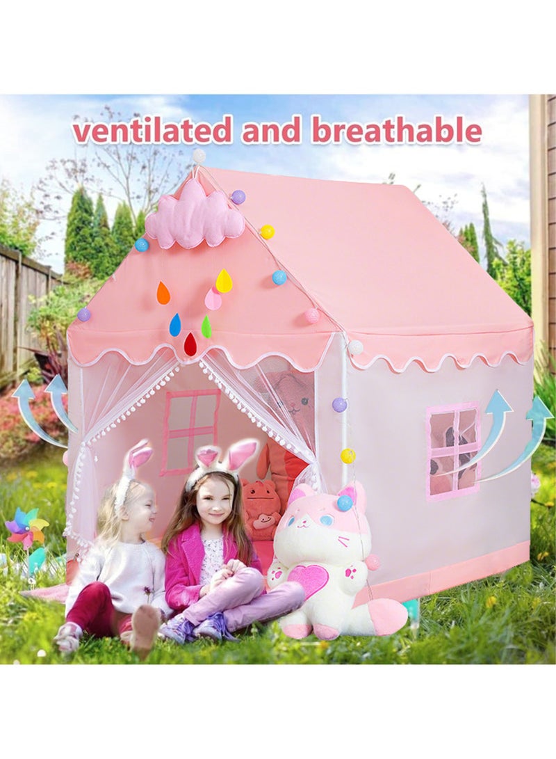 Paka Rabbit Children's game tent with star lights, ball lights, colorful flags and butterfly decorations for girls, large fairy tale playhouse, suitable for children's princess castle tent gift toys, suitable for girls, toddlers and children's playhouse（Size 51" x 47" x 41") - Image 5