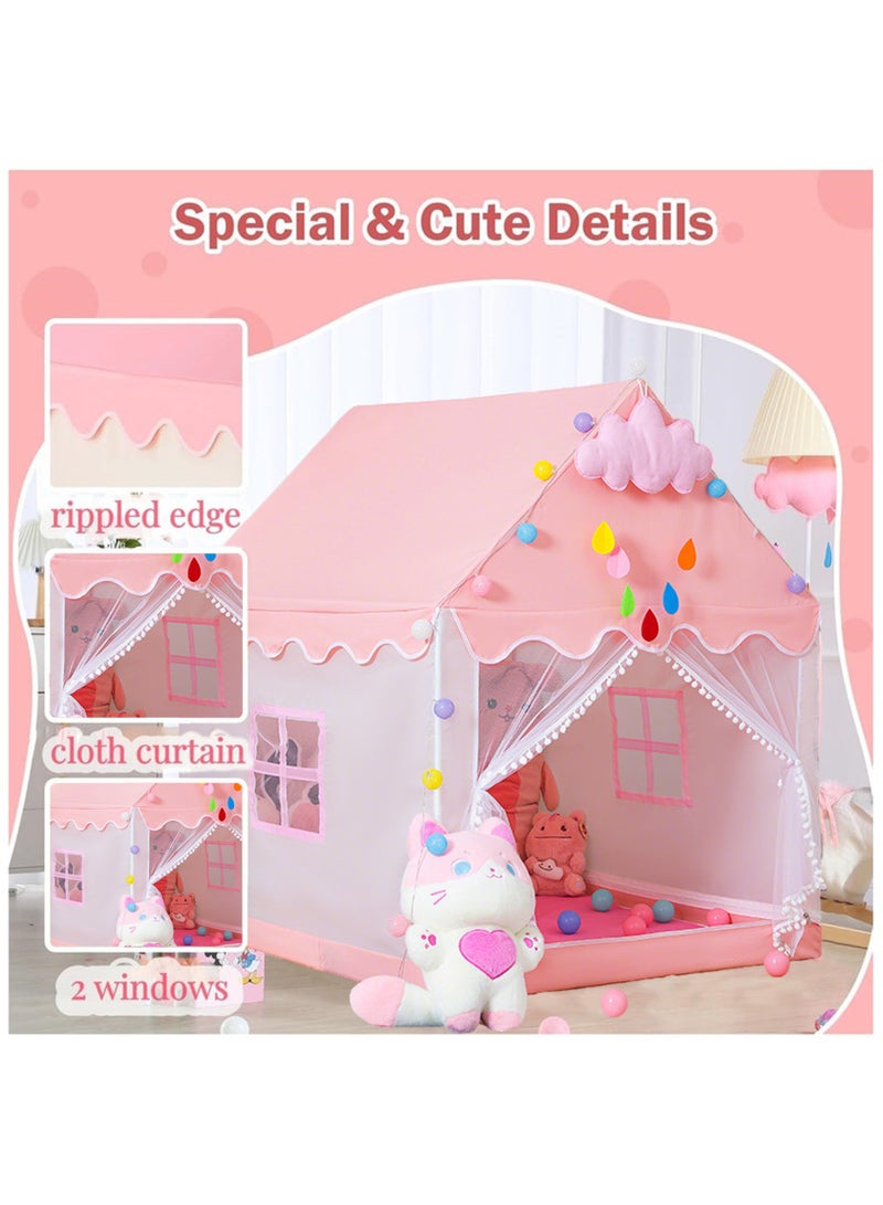 Paka Rabbit Children's game tent with star lights, ball lights, colorful flags and butterfly decorations for girls, large fairy tale playhouse, suitable for children's princess castle tent gift toys, suitable for girls, toddlers and children's playhouse（Size 51" x 47" x 41") - Image 2