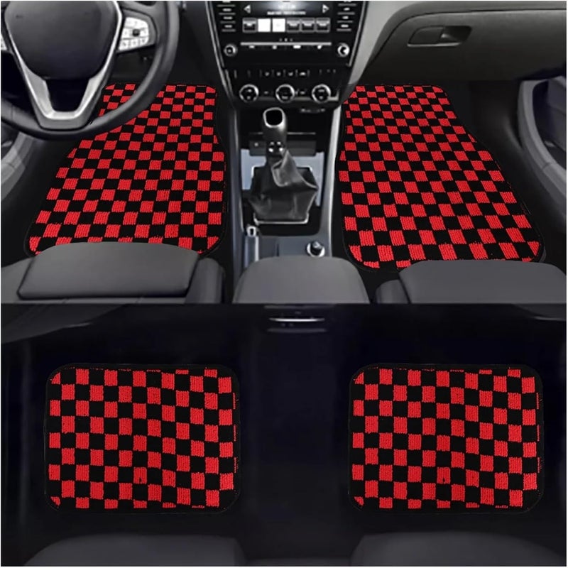 4PCS Racing Plush Car Floor Mats, Universal Front & Rear Vehicle Carpets, Anti-Slip Lightweight Auto Decor (Red) - Image 3